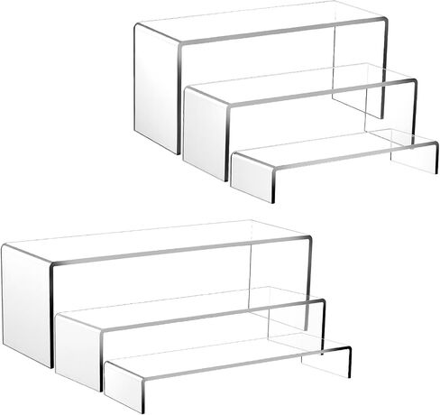 6 Pack Large Acrylic Risers, Clear Rectangular Display Stands Shelf Cupcakes Holder Dessert Showcase Perfume Organizer Shelves for Show Toys Retail Shoe Display Candy Bar Figures Table Decor in Saudi Arabia