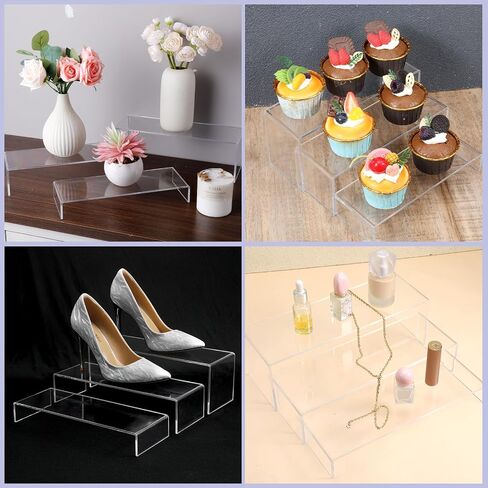 6 Pack Large Acrylic Risers, Clear Rectangular Display Stands Shelf Cupcakes Holder Dessert Showcase Perfume Organizer Shelves for Show Toys Retail Shoe Display Candy Bar Figures Table Decor in Saudi Arabia