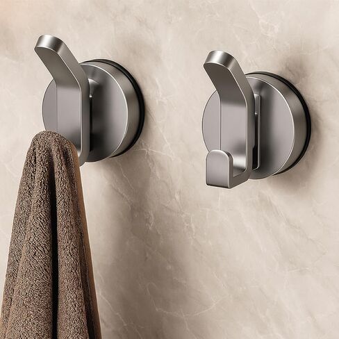 L Shape Suction Cup Dual Hooks for Shower, Bathroom, Kitchen, Home, Glass, Tile. Reusable, ABS Plastic, Rustproof, No Drill. Hang Towel, Robe, Loofah, Sponge, Coat (2, Gray) in Saudi Arabia
