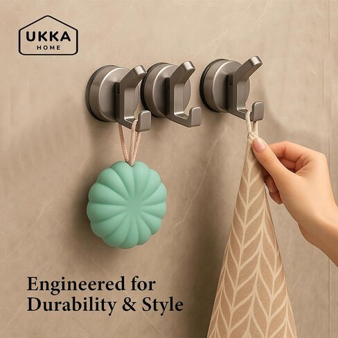L Shape Suction Cup Dual Hooks for Shower, Bathroom, Kitchen, Home, Glass, Tile. Reusable, ABS Plastic, Rustproof, No Drill. Hang Towel, Robe, Loofah, Sponge, Coat (2, Gray) in Saudi Arabia