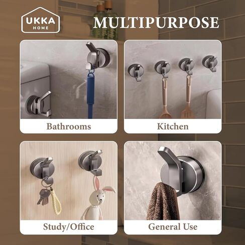 L Shape Suction Cup Dual Hooks for Shower, Bathroom, Kitchen, Home, Glass, Tile. Reusable, ABS Plastic, Rustproof, No Drill. Hang Towel, Robe, Loofah, Sponge, Coat (2, Gray) in Saudi Arabia