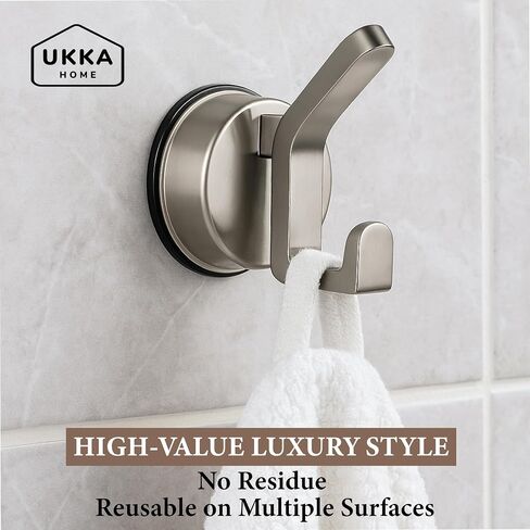 L Shape Suction Cup Dual Hooks for Shower, Bathroom, Kitchen, Home, Glass, Tile. Reusable, ABS Plastic, Rustproof, No Drill. Hang Towel, Robe, Loofah, Sponge, Coat (2, Gray) in Saudi Arabia