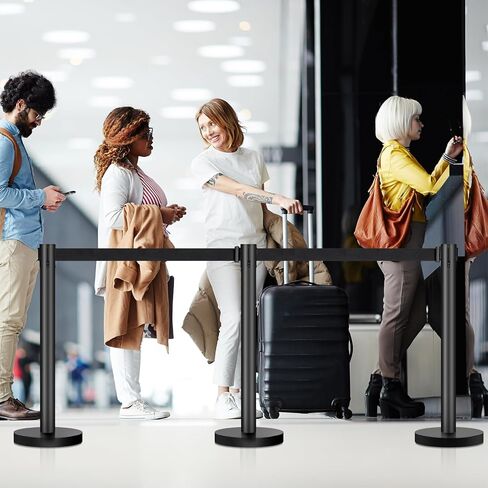 XPCare 8 Pack Control Control Stanchion ، Stanchion الأسود مع حزام قابلة للسحب 6.6 قدم/2 متر ، حاجز تحكم في الحشود الأسود -مناسبة للفنادق والمعارض ， مجموعة سهلة الاتصال in Kuwait