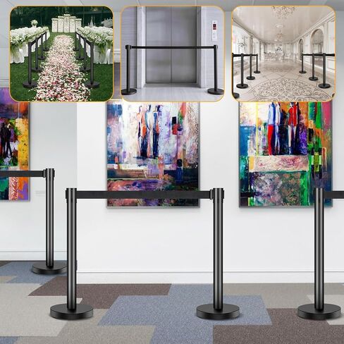 XPCare 8 Pack Control Control Stanchion ، Stanchion الأسود مع حزام قابلة للسحب 6.6 قدم/2 متر ، حاجز تحكم في الحشود الأسود -مناسبة للفنادق والمعارض ， مجموعة سهلة الاتصال in Kuwait