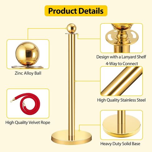 6 قطع من الفولاذ المقاوم للصدأ Stanchion Post Queue ، 5 أقدام قاعدة صلبة Red Velvet الحبال السجاد والمواصف in Saudi Arabia