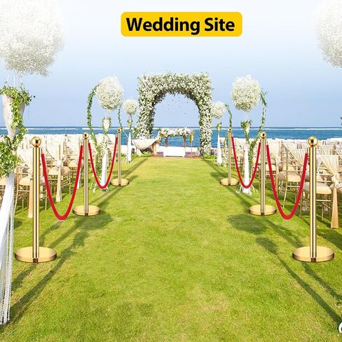6 قطع من الفولاذ المقاوم للصدأ Stanchion Post Queue ، 5 أقدام قاعدة صلبة Red Velvet الحبال السجاد والمواصف in Saudi Arabia
