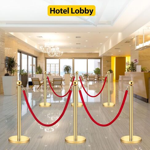 6 قطع من الفولاذ المقاوم للصدأ Stanchion Post Queue ، 5 أقدام قاعدة صلبة Red Velvet الحبال السجاد والمواصف in Saudi Arabia