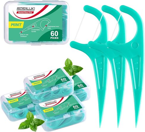 Floss Picks, 300 Count Mint Dental Floss Picks, Toothpicks with 5 Travel Cases for Extra Convenience, Helps Prevent Cavities, Remove Plaque & Freshen Breath, Premium Floss Sticks for Family in Saudi Arabia