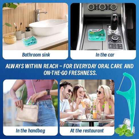 Floss Picks, 300 Count Mint Dental Floss Picks, Toothpicks with 5 Travel Cases for Extra Convenience, Helps Prevent Cavities, Remove Plaque & Freshen Breath, Premium Floss Sticks for Family in Saudi Arabia