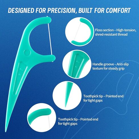 Floss Picks, 300 Count Mint Dental Floss Picks, Toothpicks with 5 Travel Cases for Extra Convenience, Helps Prevent Cavities, Remove Plaque & Freshen Breath, Premium Floss Sticks for Family in Saudi Arabia