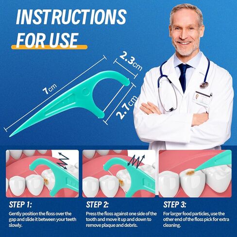 Floss Picks, 300 Count Mint Dental Floss Picks, Toothpicks with 5 Travel Cases for Extra Convenience, Helps Prevent Cavities, Remove Plaque & Freshen Breath, Premium Floss Sticks for Family in Saudi Arabia