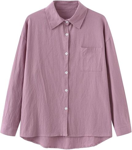 Women's 2 Pieces Cotton Linen Loungewear Button Down Shirt and Wide-Leg Pants Set in Saudi Arabia