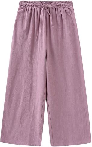 Women's 2 Pieces Cotton Linen Loungewear Button Down Shirt and Wide-Leg Pants Set in Saudi Arabia