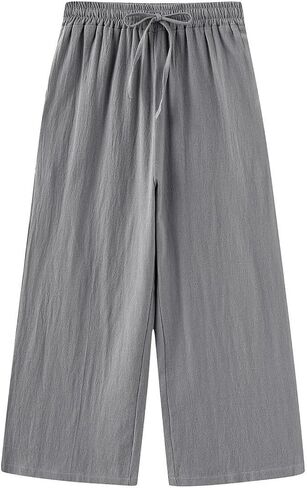Women's 2 Pieces Cotton Linen Loungewear Button Down Shirt and Wide-Leg Pants Set in Saudi Arabia