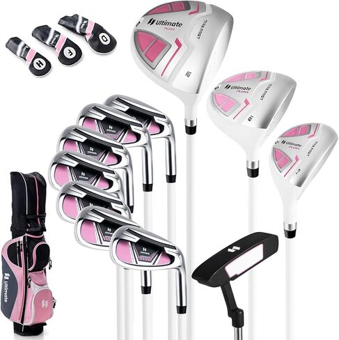 Gymax Women Golf Clubs ، 16pcs مجموعة الجولف اليمنى تشمل Graphite 460CC Driver (1) ، Fairway (3) ، Hybrid (5) in Saudi Arabia