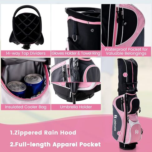 Gymax Women Golf Clubs ، 16pcs مجموعة الجولف اليمنى تشمل Graphite 460CC Driver (1) ، Fairway (3) ، Hybrid (5) in Saudi Arabia