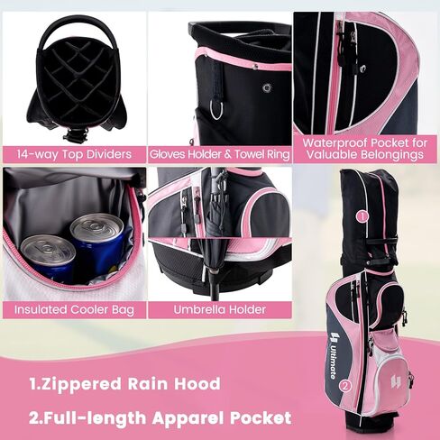 Gymax Women Golf Clubs ، 16pcs مجموعة الجولف اليمنى تشمل Graphite 460CC Driver (1) ، Fairway (3) ، Hybrid (5) in Saudi Arabia