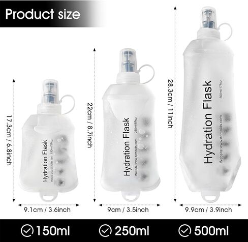 قارورة Gygyl Soft Flask ، زجاجة ماء ناعم قابلة للطي TPU لحزمة الترطيب ، سترة الجري ، زجاجة ماء قابلة للطي مقاومة للتسرب للتنزه في ركوب الركض 250 مل أبيض in Kuwait