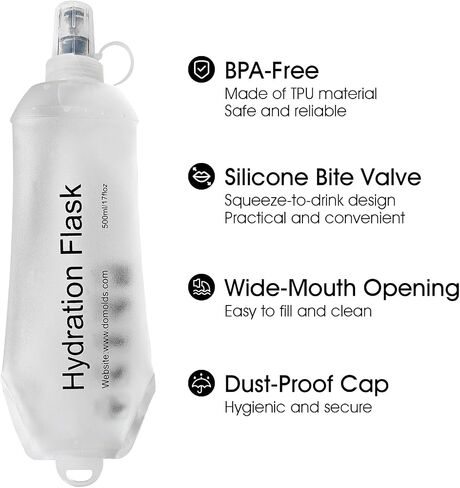 قارورة Gygyl Soft Flask ، زجاجة ماء ناعم قابلة للطي TPU لحزمة الترطيب ، سترة الجري ، زجاجة ماء قابلة للطي مقاومة للتسرب للتنزه في ركوب الركض 250 مل أبيض in Kuwait