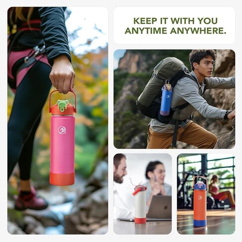 GOSWAG 24 OZ زجاجة ماء معزول من الفولاذ المقاوم للصدأ ، زجاجة مياه رياضية مع خيارات القش/بدون القش ، 2 أغطية ، مقبض ، حذاء السيليكون للمدرسة والسفر ، عزل الفراغ مزدوج الجدار in Saudi Arabia