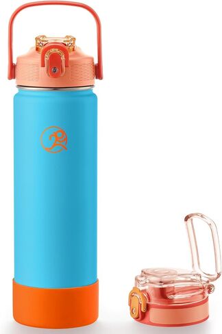 GOSWAG 24 OZ زجاجة ماء معزول من الفولاذ المقاوم للصدأ ، زجاجة مياه رياضية مع خيارات القش/بدون القش ، 2 أغطية ، مقبض ، حذاء السيليكون للمدرسة والسفر ، عزل الفراغ مزدوج الجدار in Saudi Arabia