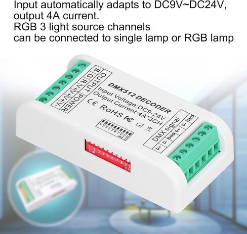 3 وحدة تحكم DMX 512 ، 9V-24V DMX Decoder RGB LED Dimmer Driver لضوء شريط LED ، 3.7 × 1.8 × 0.9in in Saudi Arabia