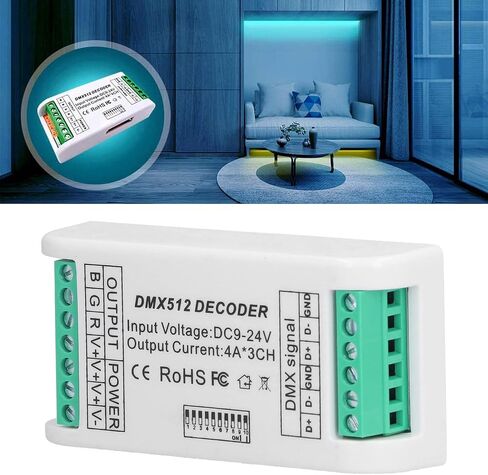 3 وحدة تحكم DMX 512 ، 9V-24V DMX Decoder RGB LED Dimmer Driver لضوء شريط LED ، 3.7 × 1.8 × 0.9in in Saudi Arabia