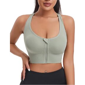 Womens Zip Front Front Sports Bra Zipper Wireless Comfort Comfin in Kuwait
