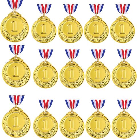 15 قطعة ميداليات جائزة الذهب الميداليات مع قلادات الشريط للرياضة والألعاب والمنافسة ومكافآت الطلاب وعروض المواهب والحفلات والأسلوب الأولمبي ، 2 بوصة in Kuwait