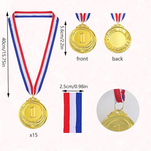 15 قطعة ميداليات جائزة الذهب الميداليات مع قلادات الشريط للرياضة والألعاب والمنافسة ومكافآت الطلاب وعروض المواهب والحفلات والأسلوب الأولمبي ، 2 بوصة in Kuwait