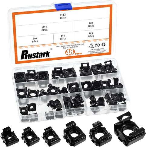 40Pcs 4 Sizes Silver Carbon Steel Cage Nut SAE Zinc Snap-in Cage Nuts Square Rack Mount Clip Nuts Captive Nut Rack Nuts for Server Shelve Cabinet in Saudi Arabia