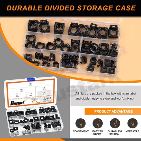 40Pcs 4 Sizes Silver Carbon Steel Cage Nut SAE Zinc Snap-in Cage Nuts Square Rack Mount Clip Nuts Captive Nut Rack Nuts for Server Shelve Cabinet in Saudi Arabia