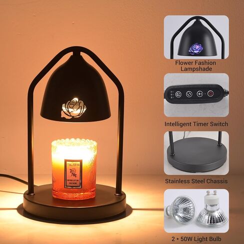 Flower Candle Warmer Lamp with Timer, Wax Warmer Gifts for Mom, Dimmable Candle Lamp Warmer, 3 Timer Modes, 4 Brightness Levels, Adjustable Height for House Warming, Birthday, Christmas Gifts in Saudi Arabia