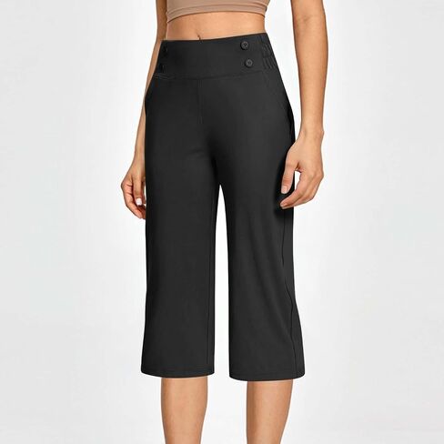Womens Yoga Capri Pants High Waist Capri Leggings with Pockets Womens Office Work Golf Cropped Pants Wide Leg Lounge in Saudi Arabia