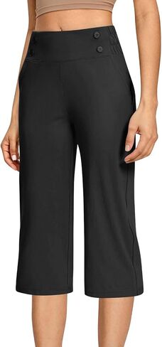 Womens Yoga Capri Pants High Waist Capri Leggings with Pockets Womens Office Work Golf Cropped Pants Wide Leg Lounge in Saudi Arabia