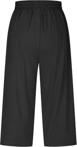 Womens Yoga Capri Pants High Waist Capri Leggings with Pockets Womens Office Work Golf Cropped Pants Wide Leg Lounge in Saudi Arabia