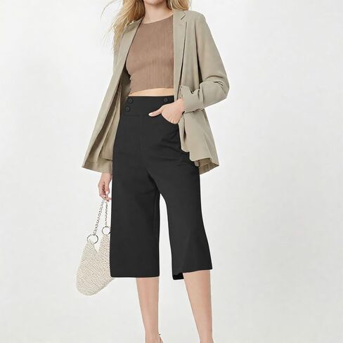 Womens Yoga Capri Pants High Waist Capri Leggings with Pockets Womens Office Work Golf Cropped Pants Wide Leg Lounge in Saudi Arabia