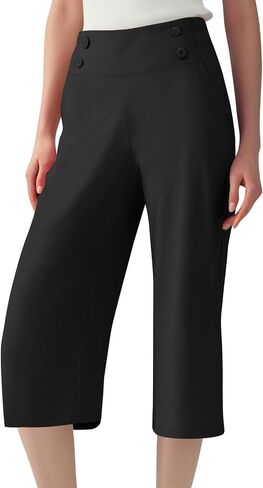 Womens Yoga Capri Pants High Waist Capri Leggings with Pockets Womens Office Work Golf Cropped Pants Wide Leg Lounge in Saudi Arabia