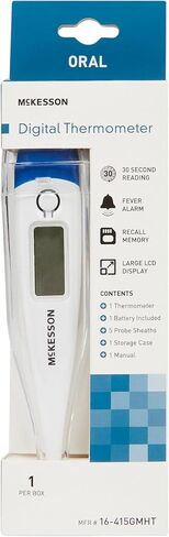 مقياس حرارة عن طريق الفم الرقمي McKesson مع شاشة LCD - القراءة لمدة 30 ثانية ، إنذار الحمى ، ذاكرة الاستدعاء - تشمل أغماء التحقيق ، حالة التخزين ، يدوي ، بطارية ، عدد واحد in Saudi Arabia