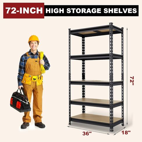 BIG RED 5 Tier Heavy Duty Garage Storage Shelving: Adjustable Metal Utility Shelving Rack for Garage, Basement, Pantry, Closet - 2,000lb Capacity (72"x36"x18") Black in Saudi Arabia