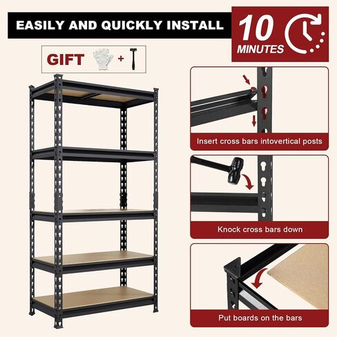 BIG RED 5 Tier Heavy Duty Garage Storage Shelving: Adjustable Metal Utility Shelving Rack for Garage, Basement, Pantry, Closet - 2,000lb Capacity (72"x36"x18") Black in Saudi Arabia