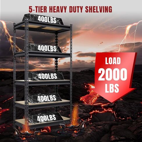 BIG RED 5 Tier Heavy Duty Garage Storage Shelving: Adjustable Metal Utility Shelving Rack for Garage, Basement, Pantry, Closet - 2,000lb Capacity (72"x36"x18") Black in Saudi Arabia