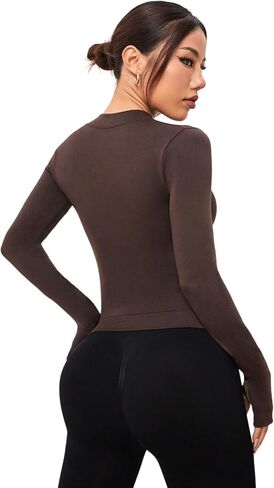 Slim Fit Long Sleeve Zip Up Crop Jacket for Women Turtleneck Ribbed Workout Top for Yoga Gym Running in Saudi Arabia