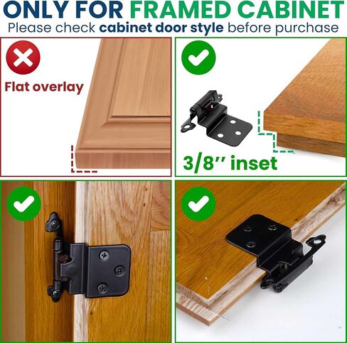 20 Pcs Premium Hinges Offset 3/8 Inset Kitchen cabinets Doors Matte Black Screws Silent Soft Step in Semi Concealed Face Frame only Mount Replacement Bath Outdoor Furniture Decorative lipped in Saudi Arabia
