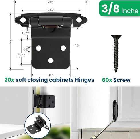 20 Pcs Premium Hinges Offset 3/8 Inset Kitchen cabinets Doors Matte Black Screws Silent Soft Step in Semi Concealed Face Frame only Mount Replacement Bath Outdoor Furniture Decorative lipped in Saudi Arabia