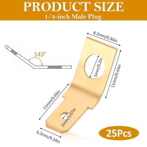25 Pcs Solderless Quick Disconnect Connectors Spade Adapters Non Insulated Wire Connectors 1/4" Male Tab, 10 Stud Brass Copper Wire Adapters Terminal Connector Ring Crimp Electrical Supply in Kuwait