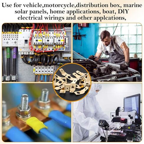 25 Pcs Solderless Quick Disconnect Connectors Spade Adapters Non Insulated Wire Connectors 1/4" Male Tab, 10 Stud Brass Copper Wire Adapters Terminal Connector Ring Crimp Electrical Supply in Kuwait