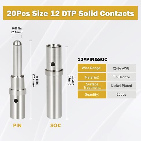 Deutsch Solid Contact Kit 200PCS Barrel Style Size 12 16 20 Male Female Terminals DT Series Pin for Deutsch Kit Crimp Termal Solid Saliin and Female Terminal for DT ، DTP ، DTM in Kuwait