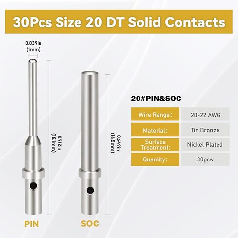 Deutsch Solid Contact Kit 200PCS Barrel Style Size 12 16 20 Male Female Terminals DT Series Pin for Deutsch Kit Crimp Termal Solid Saliin and Female Terminal for DT ، DTP ، DTM in Kuwait