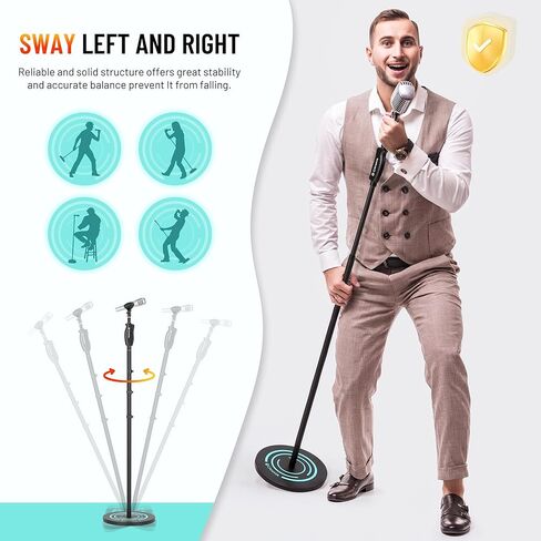 CAHAYA Mic Stand Floor Detachable - Microphone Stand Heavy Duty with Weighted Round Base Phone Holder and 2 Mic Clips Portable Mic Stands Height Adjustable 50" to 64" for Singing Performance Stage in Saudi Arabia